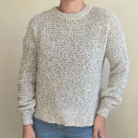 Madewell Womens Gray White Wool Blend Sheer Winter Soft Crewneck Sweater Sz S - Picture 3 of 7
